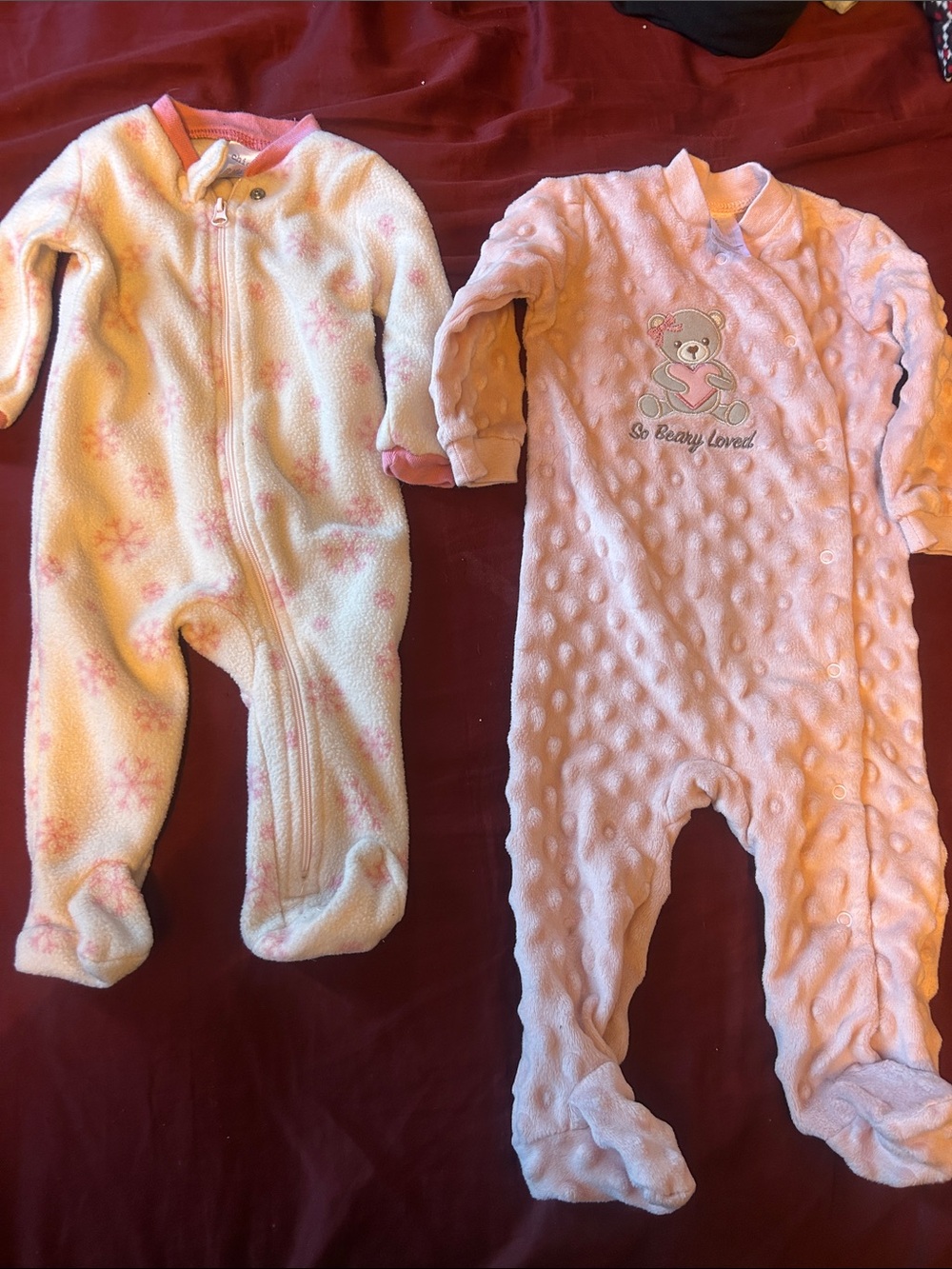 chick pea Pink and Cream Plush Baby Footies Duo